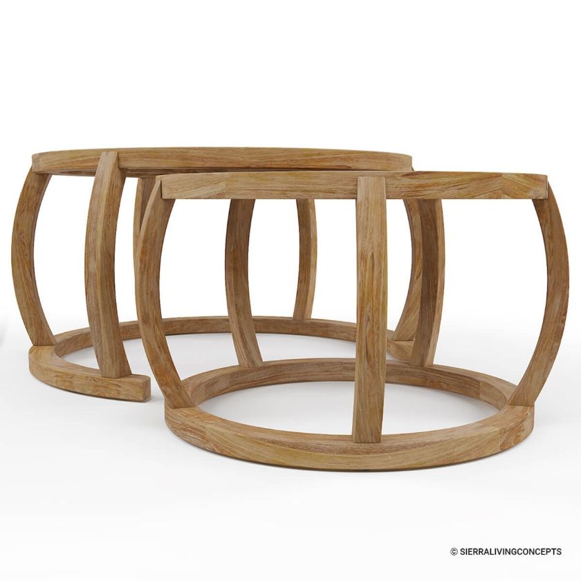 Dubbo Solid Wood 36 Rustic Round Nesting Coffee Table Set Of 2 Image